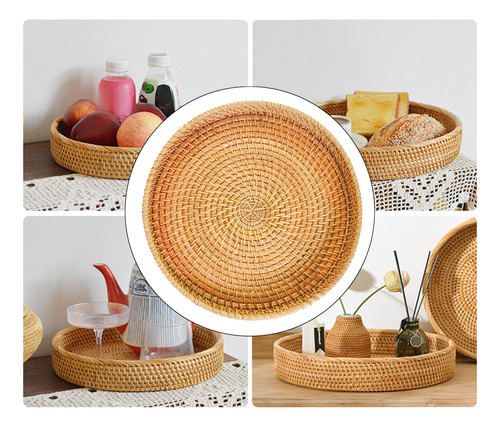 Bandeja Redonda De Cesta 28cmx3cm 28cmx3cm Marrom 28cmx3cm