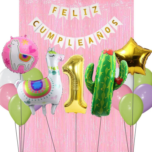 Combo Cumpleaños Globos Temática Cactus Llama
