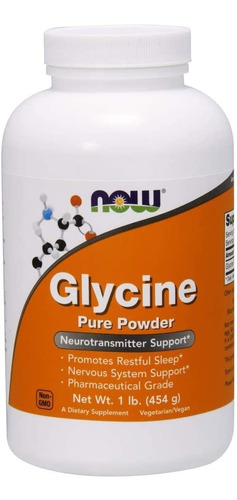 Pó de glicina pura Now Neurotransmitter Support (454 g)