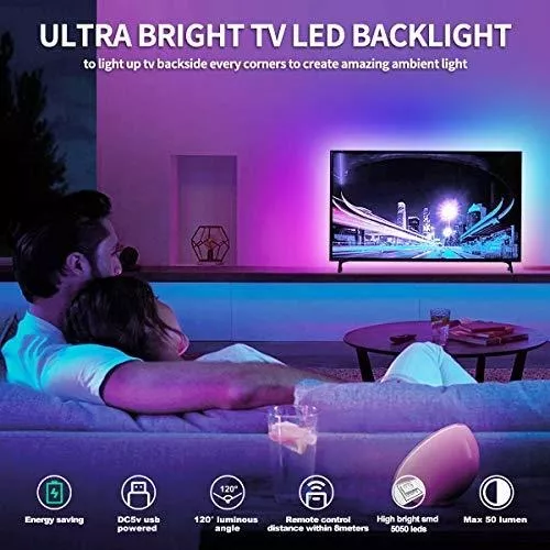Tira de luces LED, tira de luz de TV de 8.2 pies para retroiluminación de  TV/monitor de 32 a 58 pulgadas, tira LED USB con control remoto de 4096