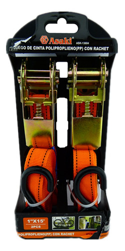 Juego 2 Eslinga Cinta Amarre Con Ratchet 1pulgx15ft Asaki