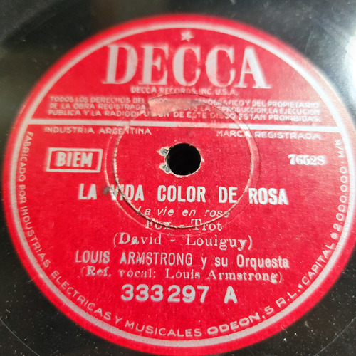 Pasta Lois Armstrong Su Orquesta Decca C607