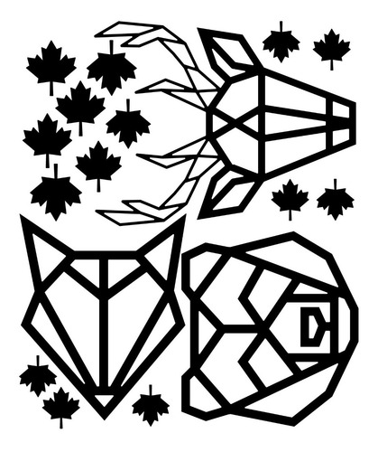 Imagen 2 de 6 de Vinilos Decorativos Animales Lobo Oso Reno Geometric Nordico