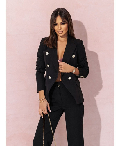 Blazer Para Mujer Slim Fit De Oficina Con Solapa Y Botones