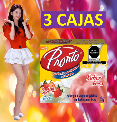 Pronto 3 Gelatinas De Leche Sabor Fresa Con Vitaminas Wow