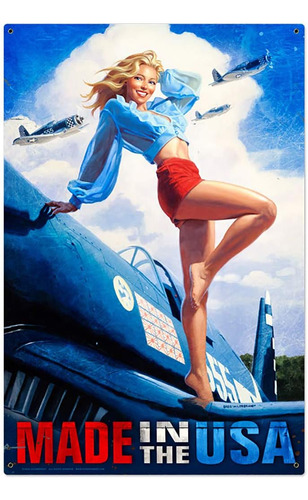 Hecho En Los Estados Unidos Aviones Militares Pin Up Letrero