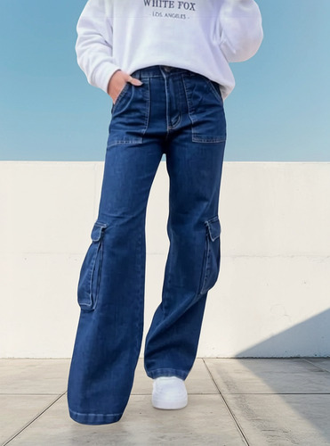 Jeans Wide Leg Cargo Moon Mujer Pantalon Mujer