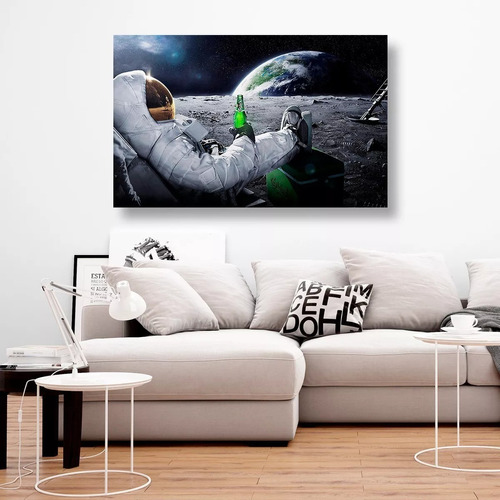Cuadro Astronauta Con Cerveza En La Luna 100x150cm Oficina