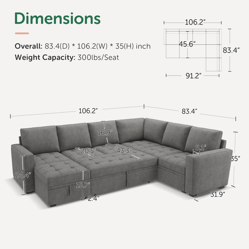 Honbay Sofá Modular Modular Con Cama Extraíble Sofá Cama