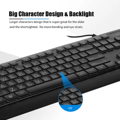 Teclado Con Cable Con Letra Grande Blanco Negrita Jumbo