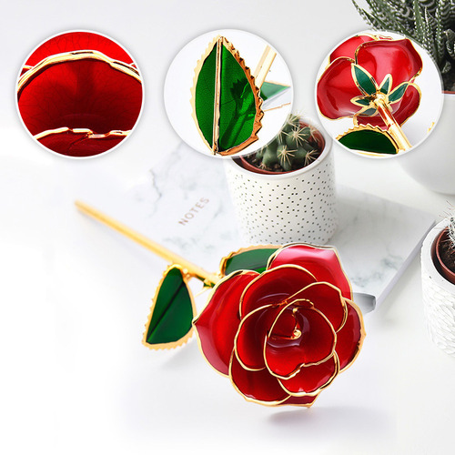 Rosa Chapada En Oro De 24 Quilates Con Soporte Regalo De Sa