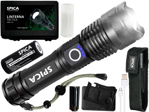 comprar Linterna Tactica Led Militar SPICA X-90 A Bateria Recargable 5 Modos De Iluminacion Luz Blanca Funda Para Cinturon Herramienta Multiuso Color Negro