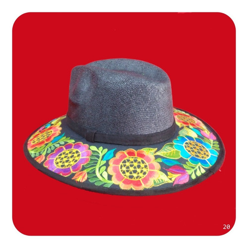 Imagen 1 de 10 de Elegante Sombrero Artesanal De Gamuza Bordado Mediano 2