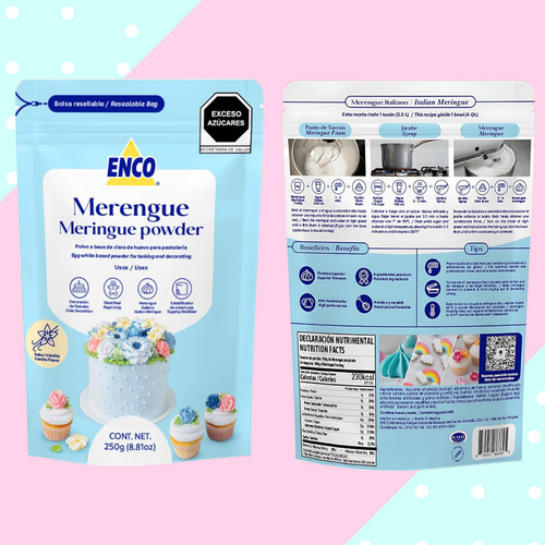 Merengue En Polvo Tipo Italiano Sabor Vainilla Enco 250g