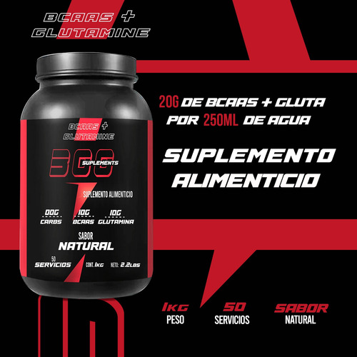 Aminoácidos Bcaas+glutamina 300suplements 1kg Varios Sabores Natural