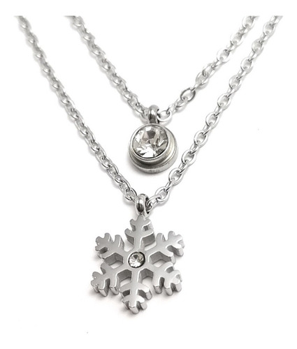 V Colar Multicamadas Double Snowflake Steel Christmas Layer