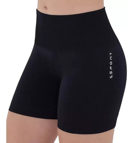 Shorts Levanta Bumbum Academia Sem Costura Lupo Preto