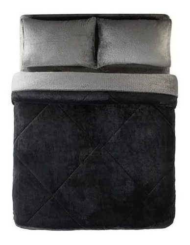 Cobertor Individual Negro Gris Invierno | Afelpado Y Ligero