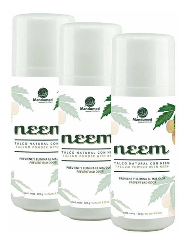 3 Pack Talcos De Neem 100% Natural 120 G Mandumed