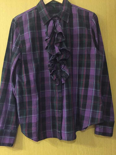 Blusa Ralph Lauren En Algodón A Cuadros Negros/morados, T-l