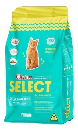 Ração Quatree Select 3kg Gatos Castrados Frango E Arroz