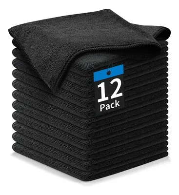 Kit 12 Toalhas De Microfibra Absorventes Para Limpeza Preto