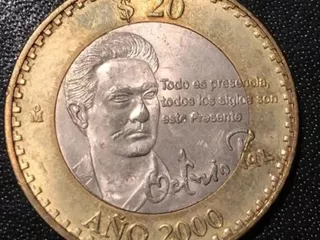 Moneda De 20 Pesos De Octavio Paz Año 2000 Con Firma