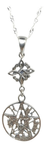 Collar Doble Protección Nudo De Bruja Y Tetragrámaton Plata