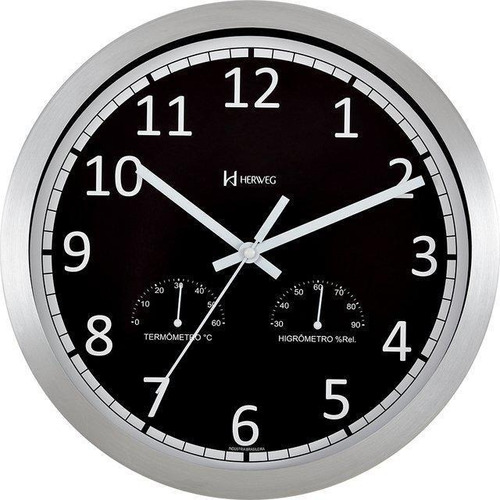 Relógio Herweg Preto Termômetro E Higrômetro 6723-034