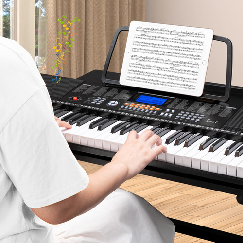 Teclado De Piano Electrónico Portátil De 61 Teclas Con Lcd Negro