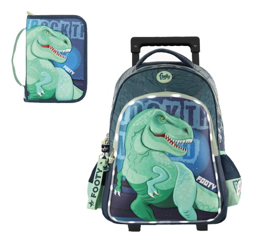 Mochila Carro Dinosaurio 18 Luz Led 45cm Cartuchera Footy C