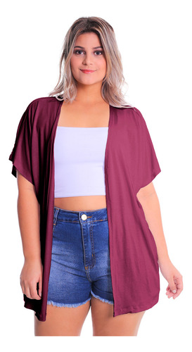 Kimono Plus Size Colete Alongado Feminino Quimono Malha