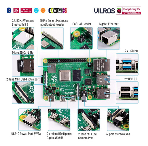 Vilros Raspberry Pi 4 4gb Basic Starter Kit Con Carcasa D...