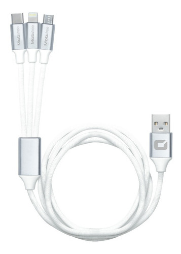 Cable 3 En 1 Micro-usb/c/compatible iPhone /1.2m/resistent Color Blanco