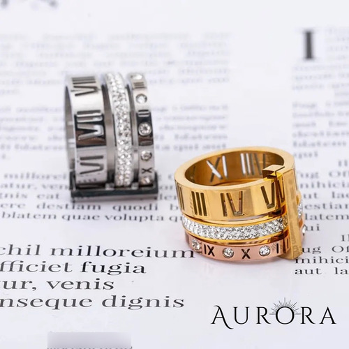 Anillo Triple Stackstone Aurora N° Romanos Gold Silver Dorado 8