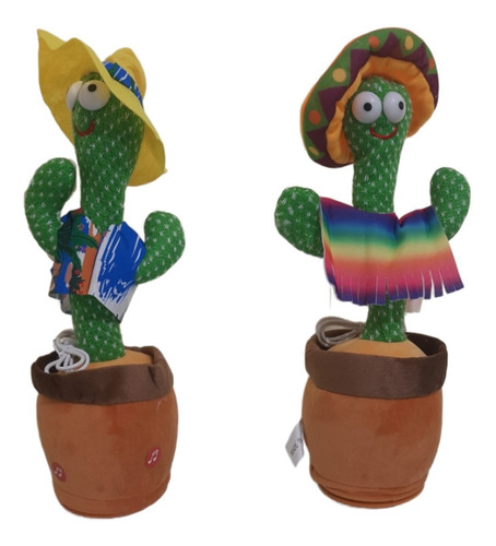 Cactus Bailarin Con Ropa Musical Luz Led Grabación Recargabl