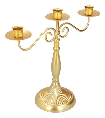 Candelabro Decorativo Dorado Con Tres Cabezas