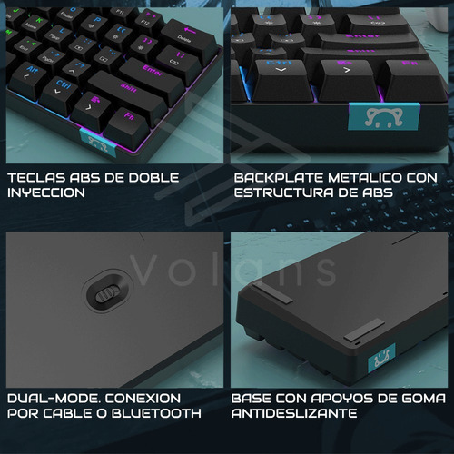 Imagen 6 de 9 de Teclado Mecánico 60% Bluetooth Switch Brown- Stk61 Negro
