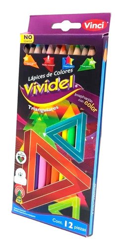 12 Lapices De Colores Triangular Vividel Escolar Colorear