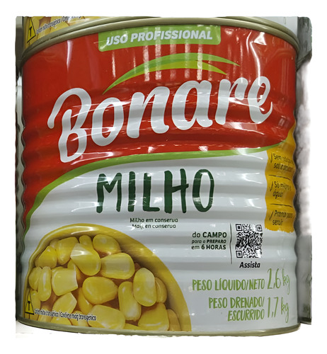 Milho Verde Em Conserva Bonare Lata 1,7kg Kit Com 2 Unidades