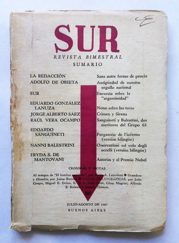 Revista Sur N° 307 Revista Bimestral Jul  Agos 1967