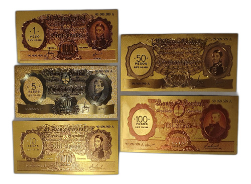 5 Billetes Coleccionables Replicas Resellados 1969 Color Oro