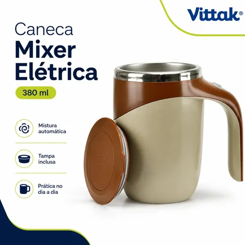 Vittak Caneca Mixer Elétrica Copo Mistura 380ml Com Tampa - R$ 43,55