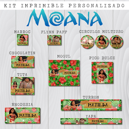 Moana Candy Bar Kit Imprimible Personalizado