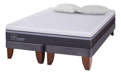 Cama Europea King Cic Ortopedic Advance + Almohadas Gris