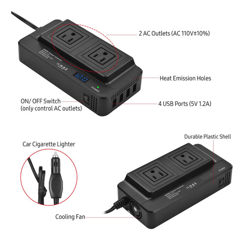 Inversor De Corriente Del Coche 200w Dc 12v Al Convertidor D