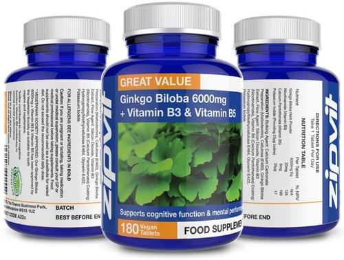 Ginkgo Biloba 6000mg + Vitamina B6 Y B5 ( 180 Pastillas ) Eu