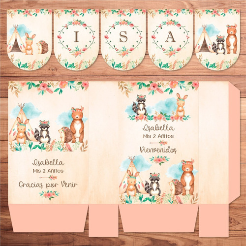 Kit Imprimible Animales Del Bosque Flores Romántico