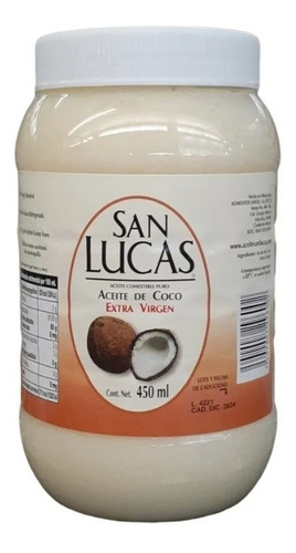 Aceite De Coco Extra Virgen 450ml, San Lucas