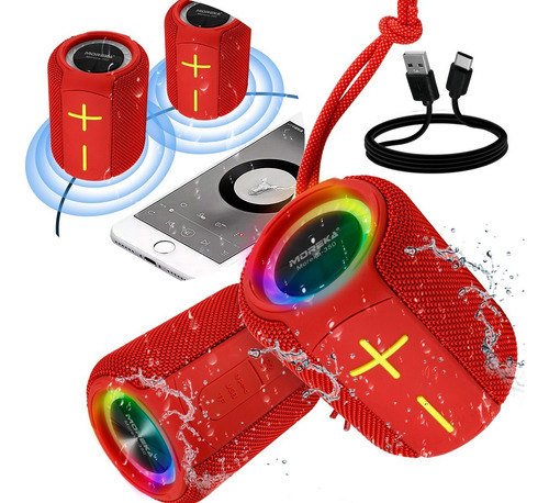 Bocina Portatil Bluetooth Impermeable Inalambrica Recargable Color Rojo